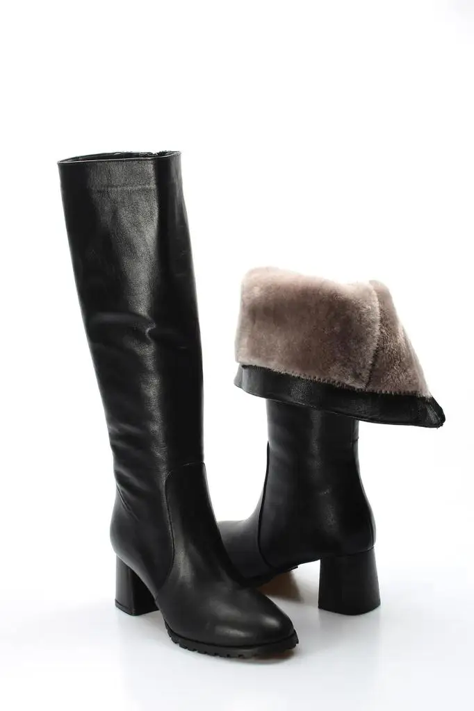 Genuine Leather Furry Women 'S Thick High-Heeled Boots 064 KZA998