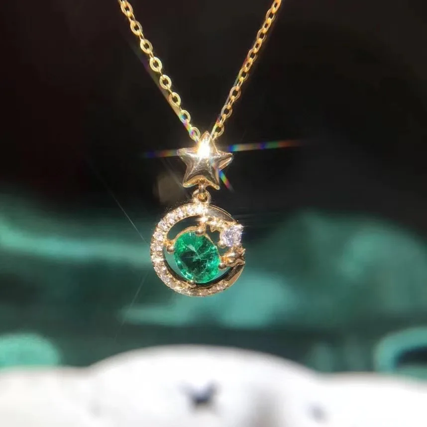 

New Arrival Real Natural Emerald Pandant Solid S925 Sterling Silver Emerald necklace For Women Colour Gem Stone Fine Jewelry