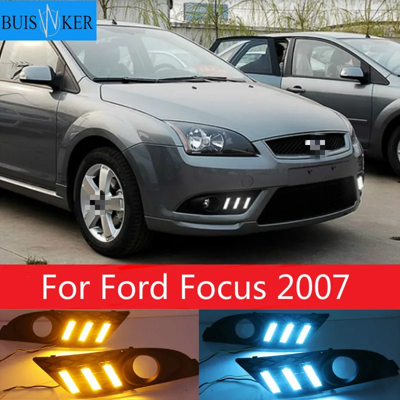 

1Pair LED Fog head Lamp cover Daylight with Yellow turn signal DRL For Ford Focus 2007 Sedan Daytime Running Lights