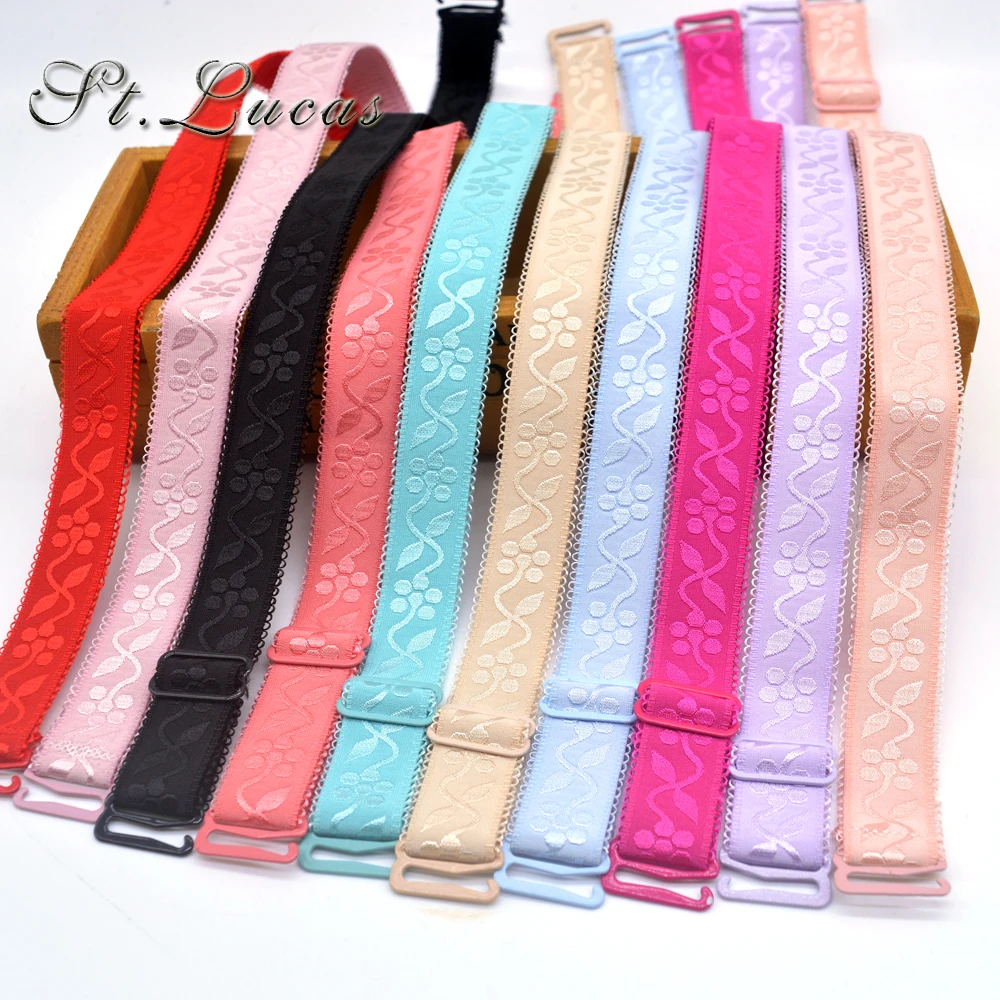 1 pair 18mm width Metal Buckle Bra Straps Women\'s colorful Silicone Bra Straps lace side Adjustable Baldric Intimates Accessory