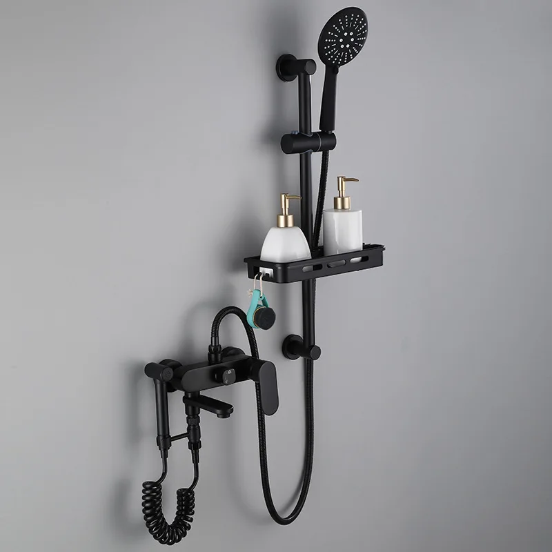 Bathroom Shower Faucet Bidet Faucet Set Bathroom Bathtub Shower Faucet Bath Shower Tap Black Brass Shower Head Wall Mixer Taps