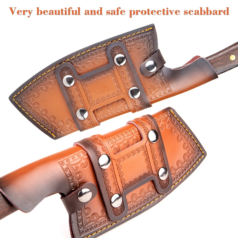 Square Head Handmade Knife Cowhide Scabbard Professional Kitchen Knife Cover Protective Knife Cover Outdoor Portable Scabbard