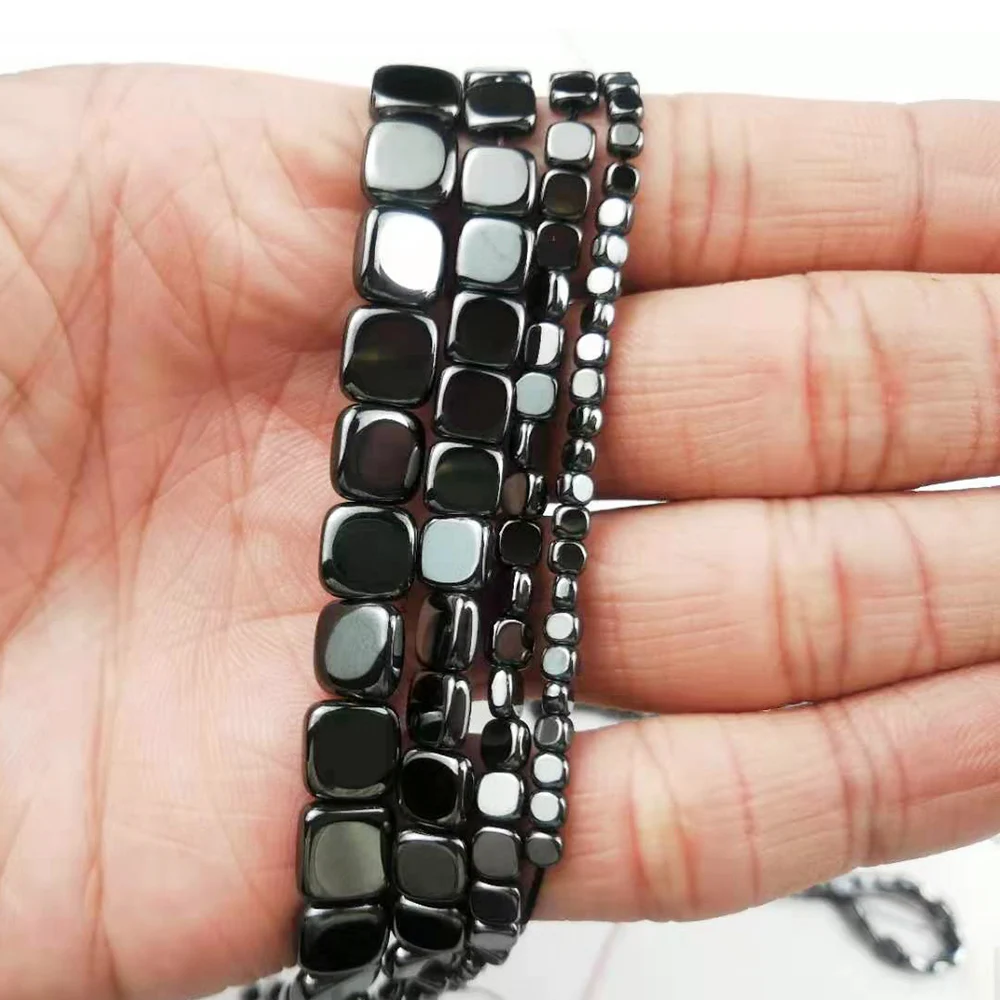 YHBZRET Flat Square Black Hematite Natural Stone Spacer Cuboid Loose beads For Jewelry making 3/4/6/8MM bracelet accessories DIY