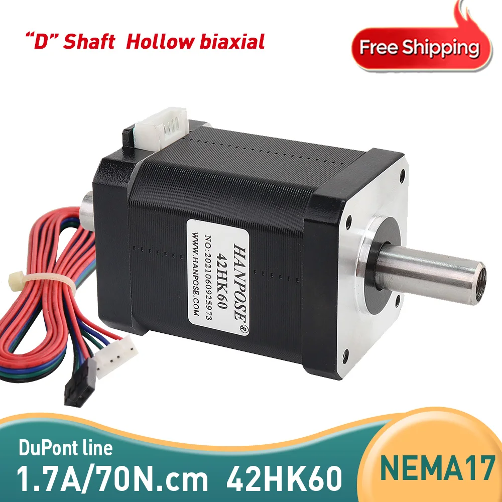 

1PCS Nema17 Stepper Motor 42 Hollow Biaxial Motor 1.7A 70N.CM 42HK60 4 Leads For 3D Printer Display Device Step Motor