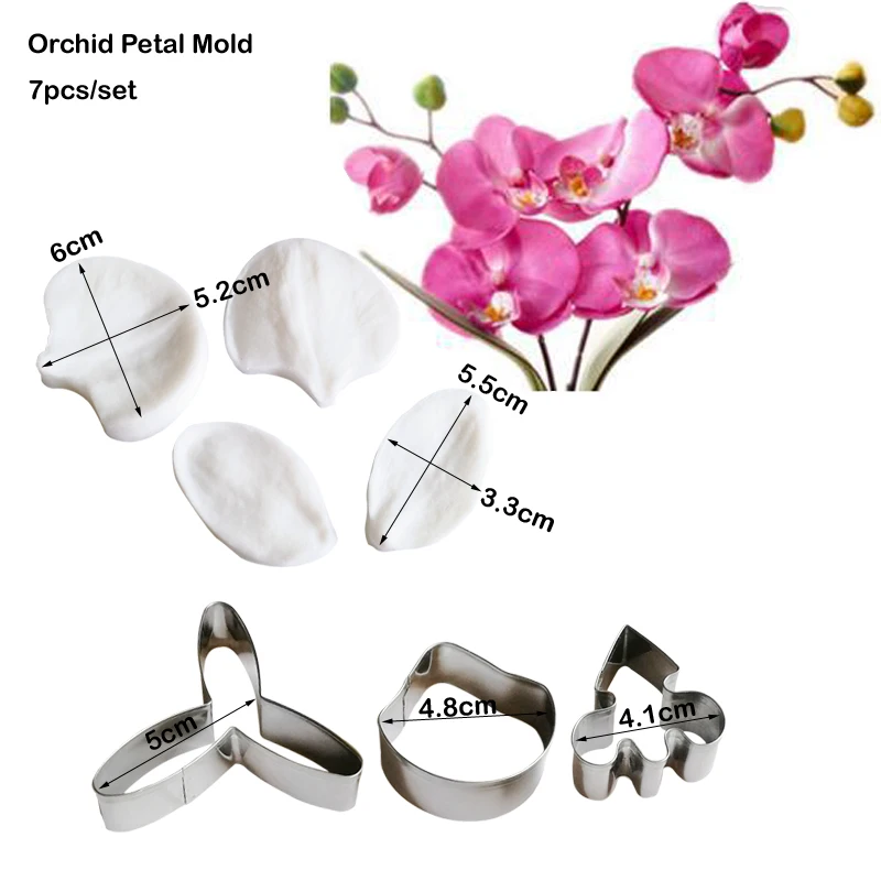 NEW 7PCS Orchid VEINER Silicone Mold Fondant Cake Decorating Tools Gumpaste Floral Petal Sugar Clay Gumpaste Flower Moulds CS392