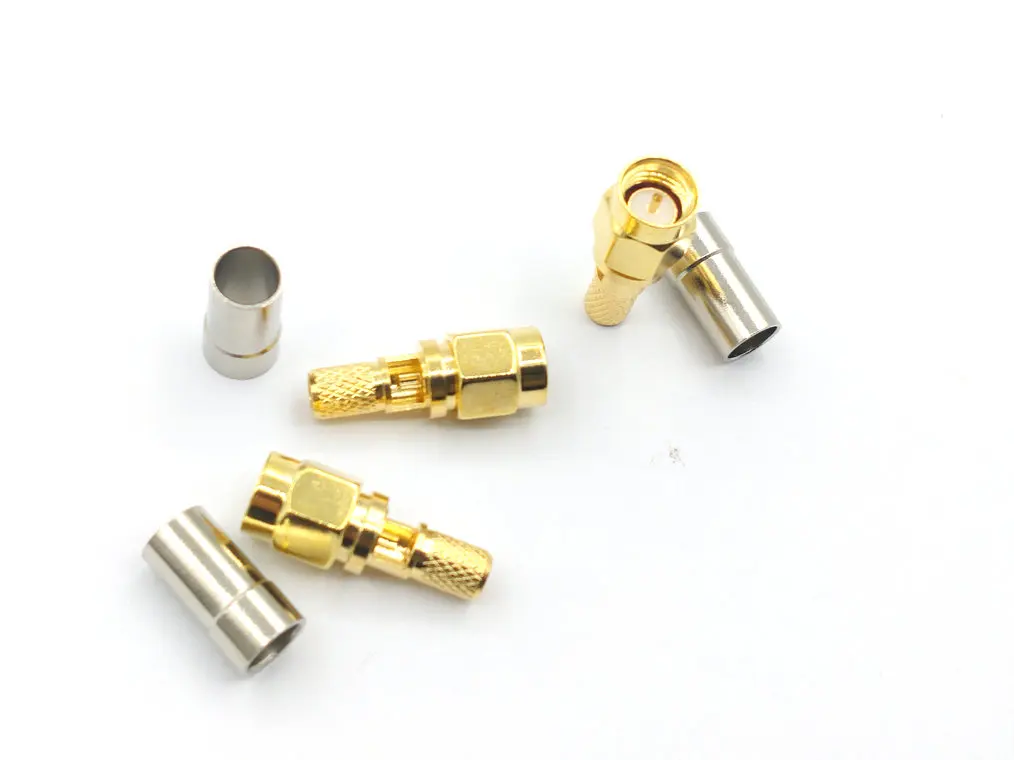 Imagem -05 - Conector rf Rg58 Lmr195 Rgproduto Conector Dourado Sma Macho para Janela de Crimpagem Central Rg58