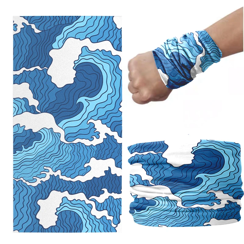 Pañuelo de cabeza con estampado 3D para mujer, estilo japonés, ukiyo-e Waves, Fun, Unisex, deportes, Hip Hop, cubierta de polvo, Bufanda
