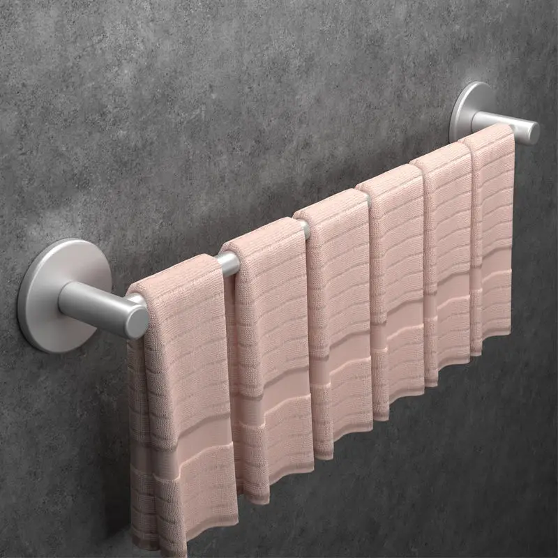 Home Aluminum Towel Rack Punch-Free Single Rod Towel Holder Bathroom Towel Bar Hardware Parts Sucker Wall Shelves Accessories