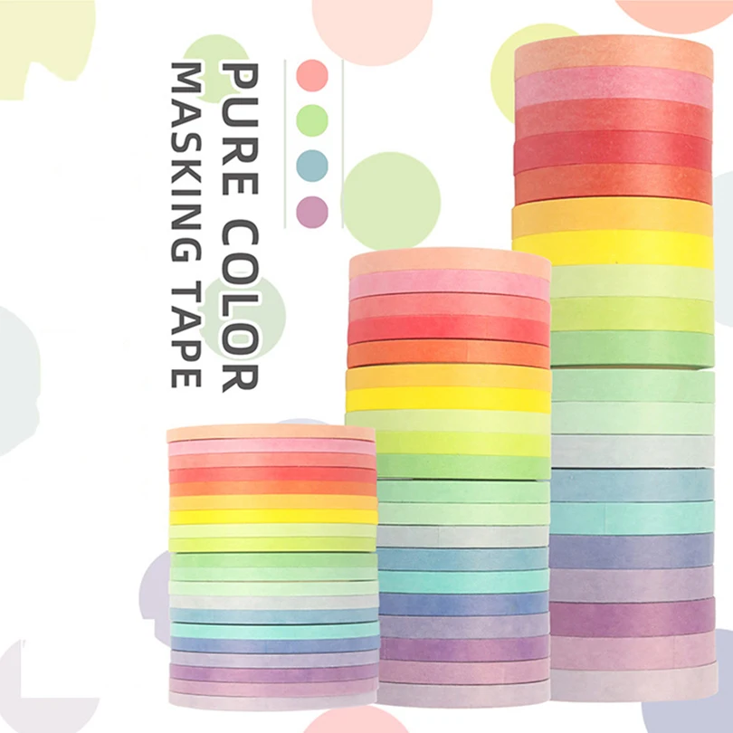 20pcs Washi Tape Set Rainbow Decorative Washi Tape Stationery Colorful 5m 3/5/7.5mm Basic Diary Masking Tape Adhesive Washitape