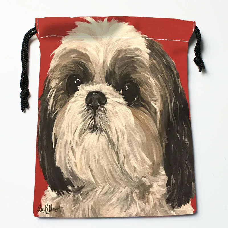 Custom Shih Tzu Dog Painting Drawstring Bag 18x22cm Small Travel Women Small Cloth Bag Christmas Gift Pouch