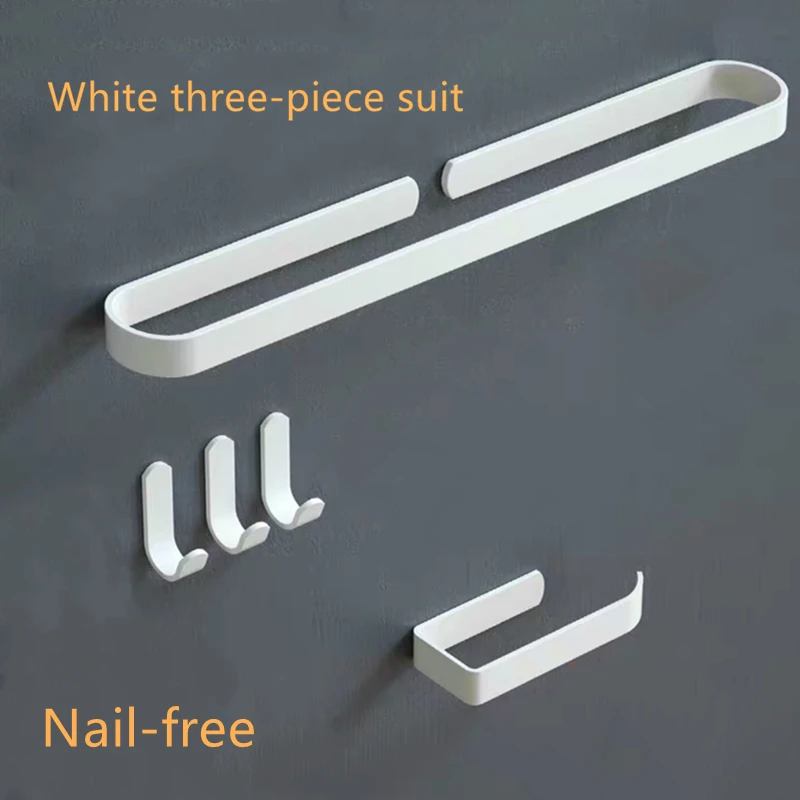 White Bathroom Accessories Kit Aluminum Toilet Paper Holder Wall Nail-Free Kitchen Hardware Towel Rack Single Hook Tissue Rack