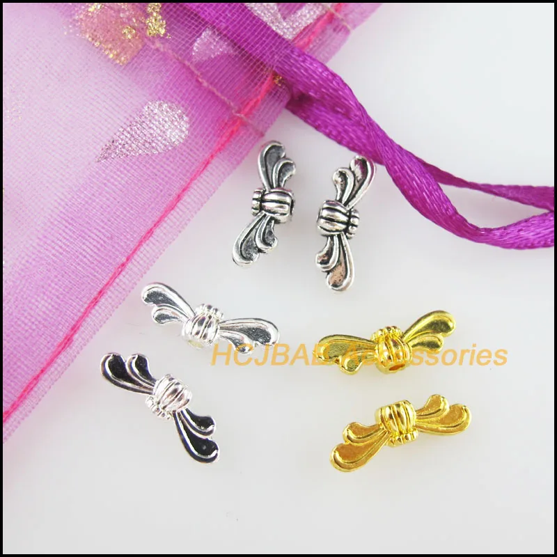 70 New Angel Wings Spacer Beads Tibetan Silver Tone & Gold Color Animal Charms 4.5x13.5mm