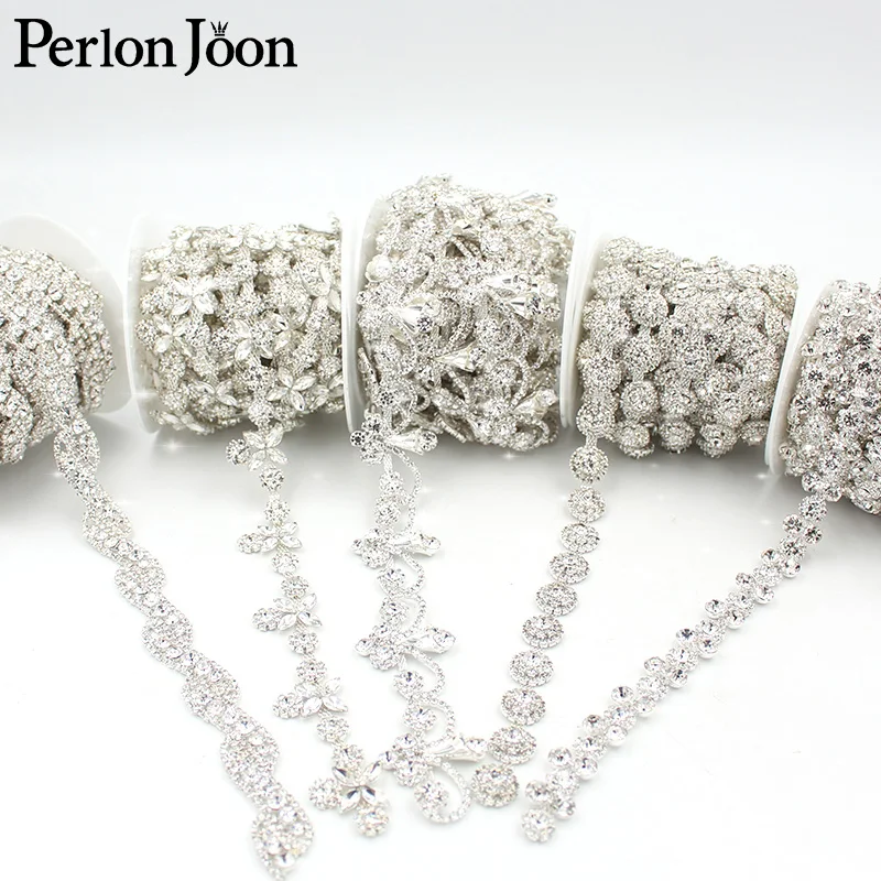 5 yards/roll wholesale sale silver white glass clean crystal rhinestone trim chain bridal wedding dress decoration accessories