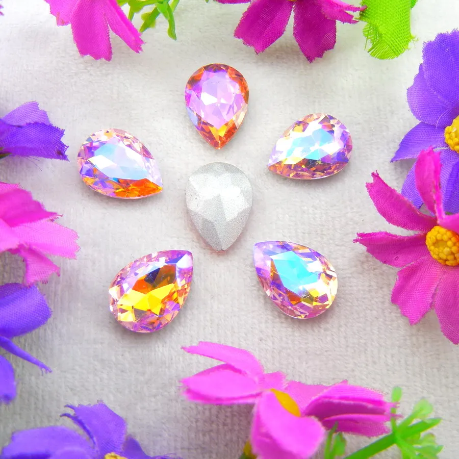 AB Farben 7 Größen Wassertropfen Tränenform Glas-Kristalle zum Aufkleben Strass-Ornament DIY-Verzierung – Detail 13