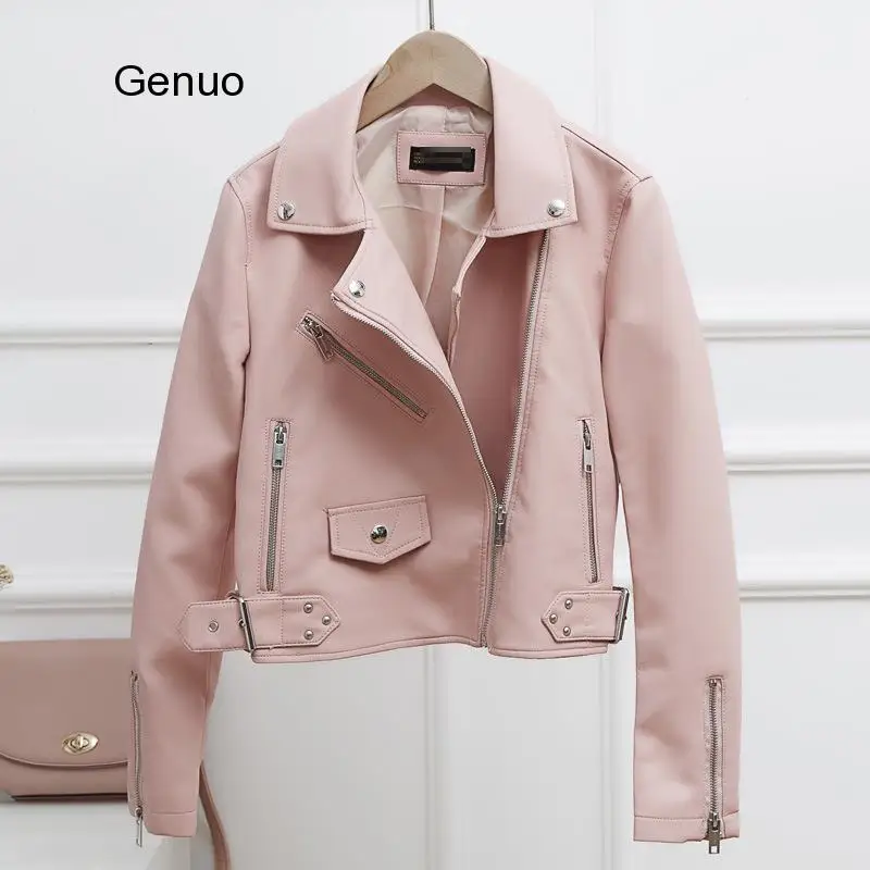 Spring Autumn Purple Black Women's PU Faux Leather Jacket Chic Sashes Zipper Biker Jacket Coat Female Casual Outwear Tops Mujer