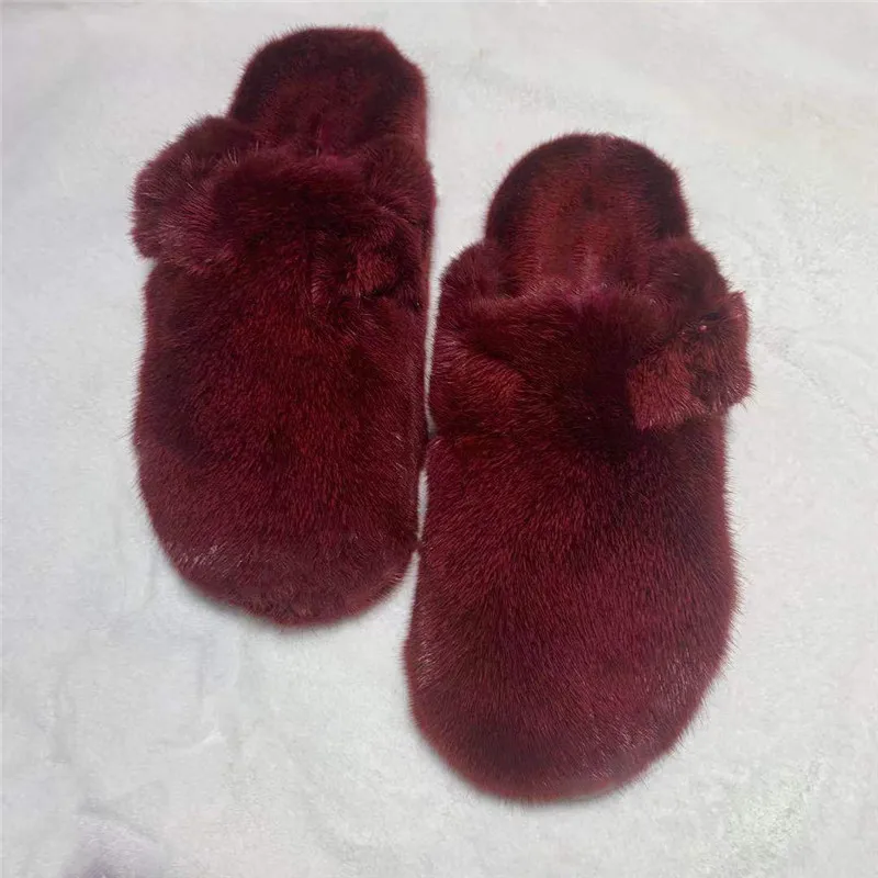 2022 The New Ladies Fur Slippers 100% Mink Fur Slippers Autumn And Winter Furry Flat Slippers Indoor Slippers Muller Slippers