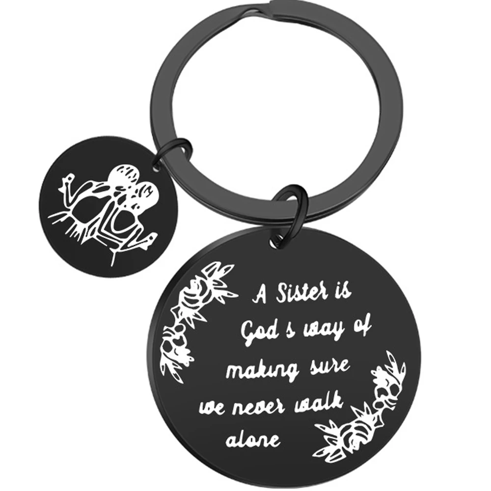 Sister Keychain Gift, Never Walk Alone Birthday Graduation Soul Sister Jewelry Christmas Birthday Gifts for Big or Little Sister