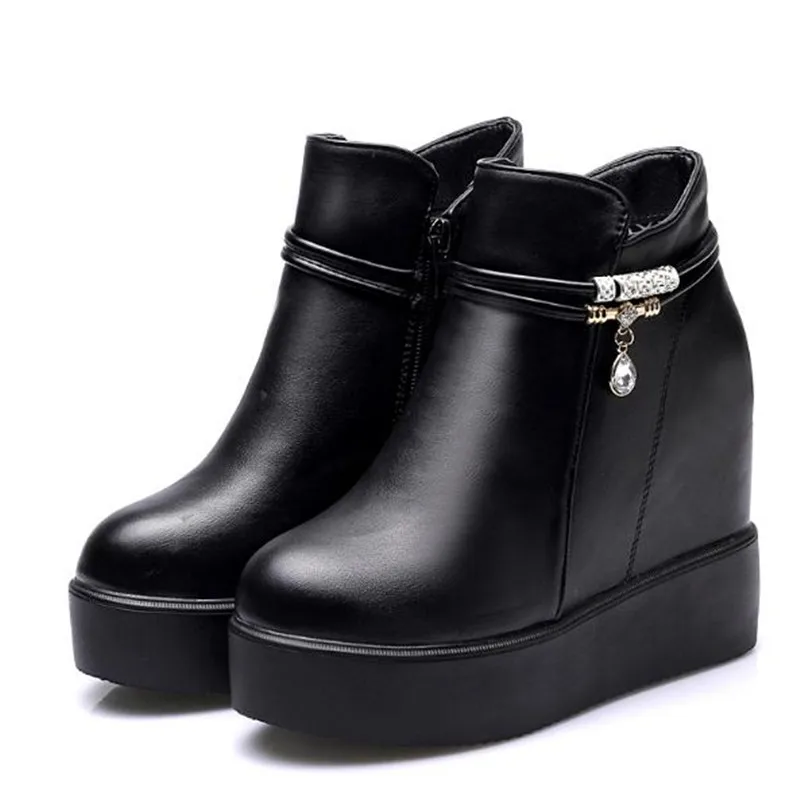 Platform Thick Bottom Shoes Woman Black White Ankle Boots Ladies Hidden Heel Casual Autumn Winter  Boots Ladies Shoes