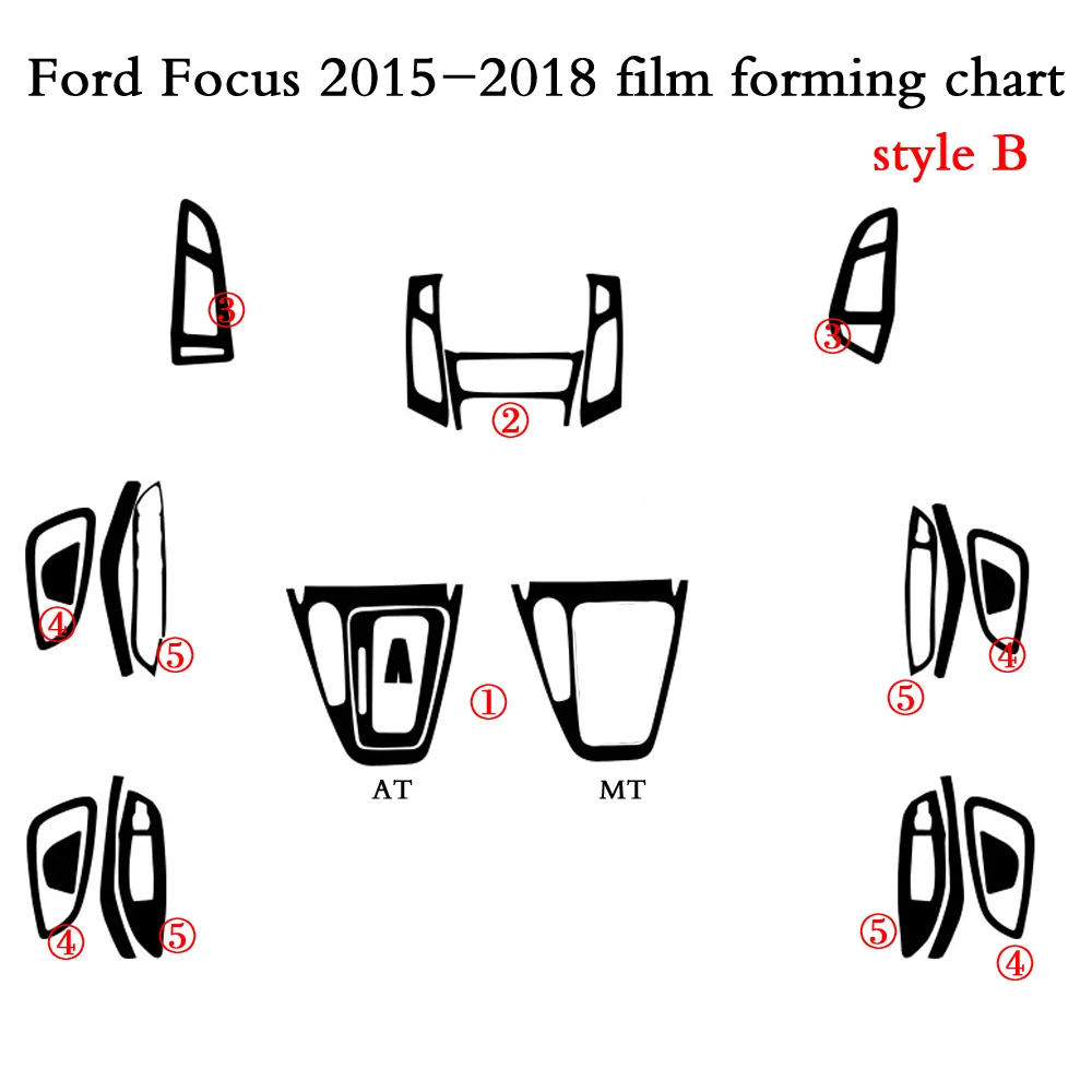 For Ford Focus 2015-2018 Interior Central Control Panel Door Handle Carbon Fiber Stickers Decals Car styling Accessorie