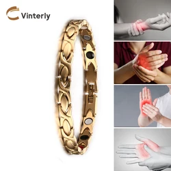 Vinterly Bracelets for Women Chain Link Energy Wristband Magnetic Femme Luxury Stainless Steel Jewelry 6mm Wide Waterproof