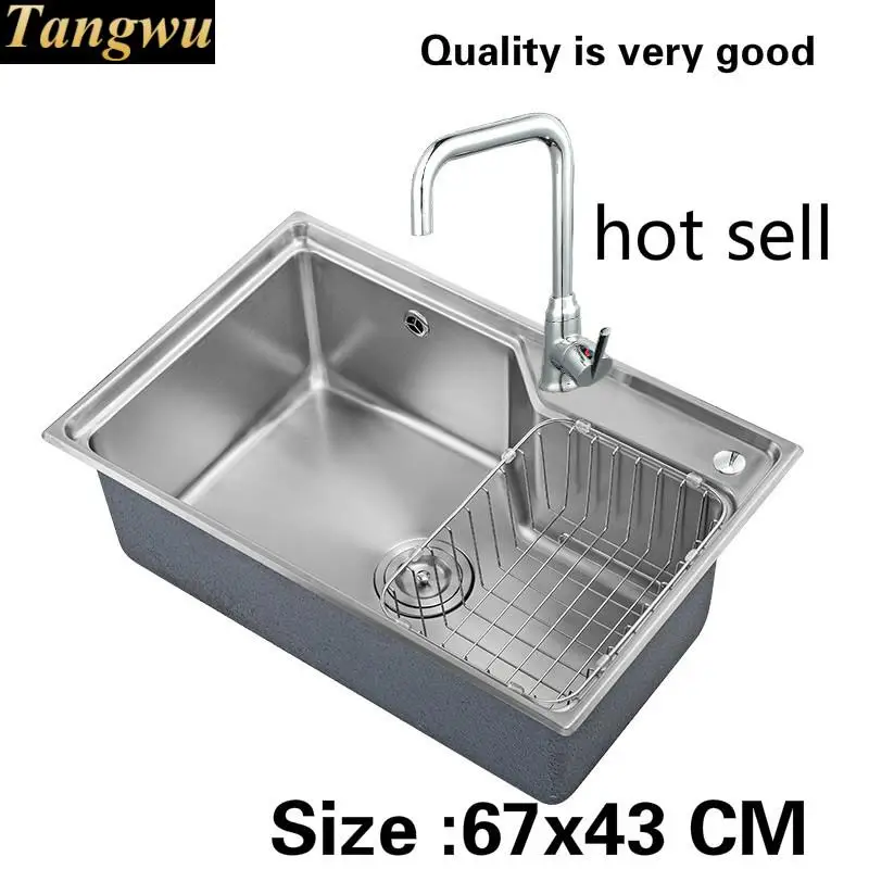 

Free shipping Hot sell individuality kitchen single trough sink standard 304 food-grade stainless steel durable 670x430 MM