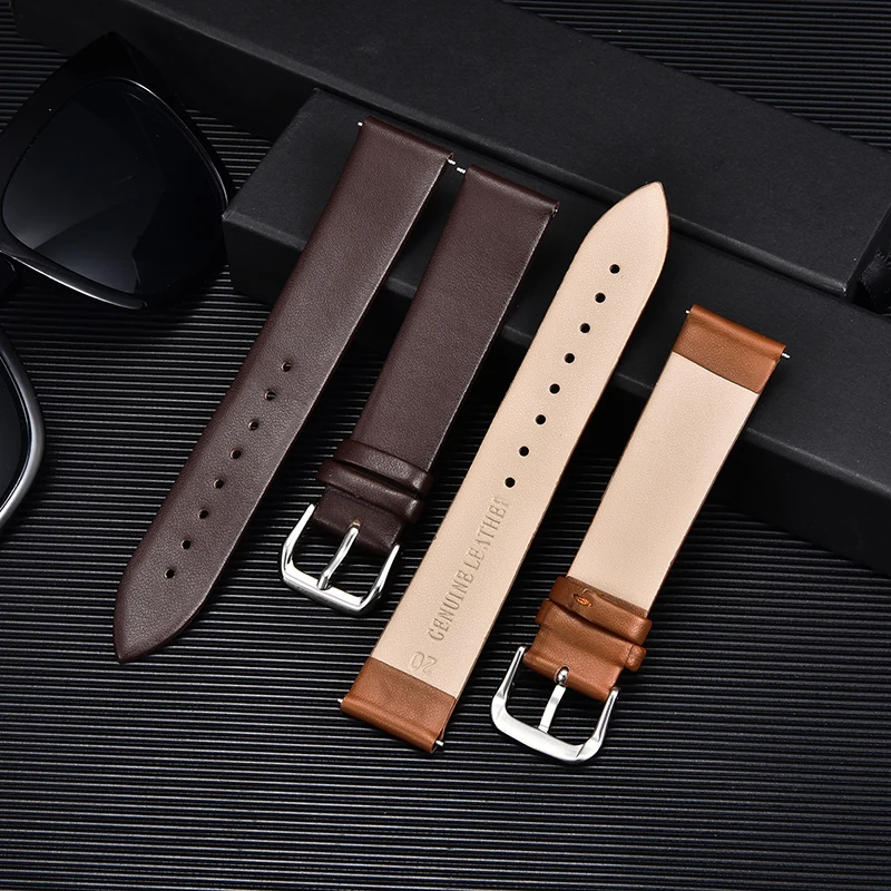 Ultra-thin Calfskin Genuine Leather Watchbands Unisex Bracelet Watch Accessories Replacement Straps 8/10/12/14/16/18/20/22mm