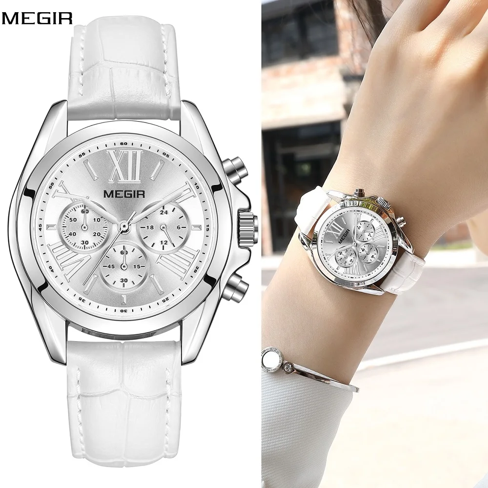 

MEGIR 2019 New Luxury Leather Watch Women Female Top Brand Chronograph Quartz Wristwatch Lady Relogios Femininos Clock elegant