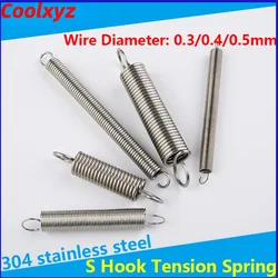 304 Stainless Steel S Hook Cylindroid Helical Coil Pullback Extension Tension Spring Wire Diameter 0.3mm 0.4mm 0.5mm