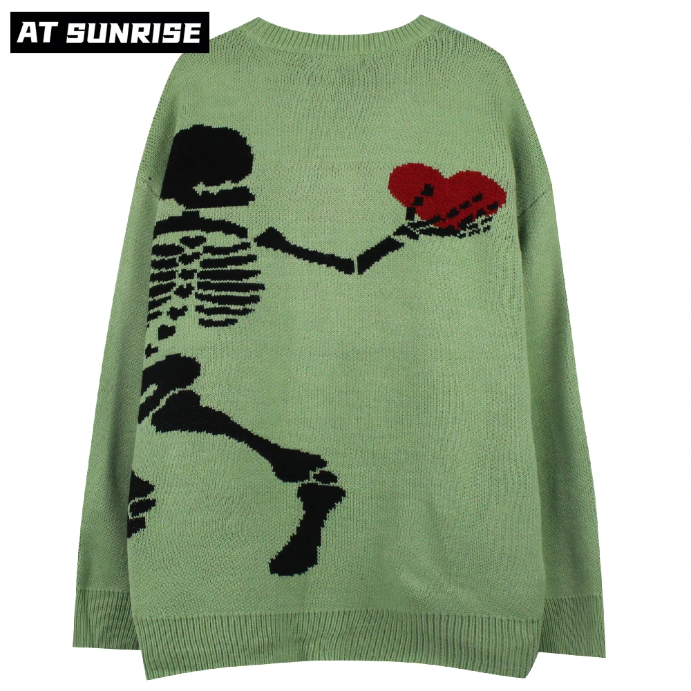 

Men Women Hip Hop Streetwear Harajuku Sweater Couples Retro skulls Heart Sweater Knitted Sweater winter Cotton Pullover Unisex