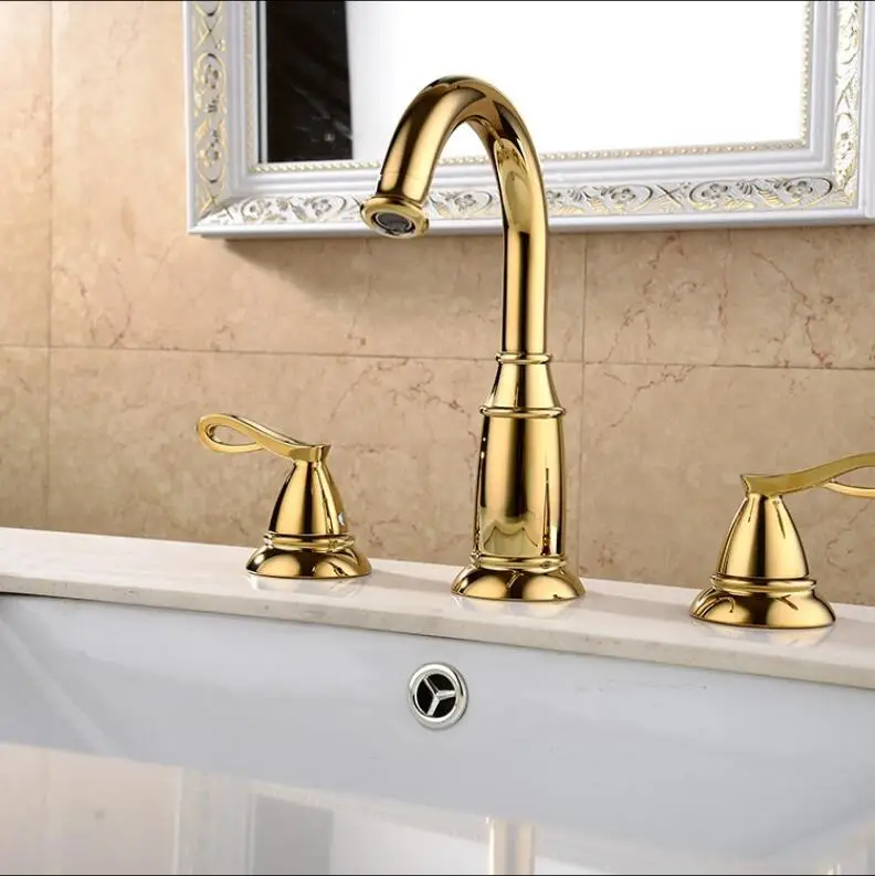 

Vidric bathroom faucet solid brass construction basin crane hot and cold gold finish 8' widespread basin faucet bathroom sink ta