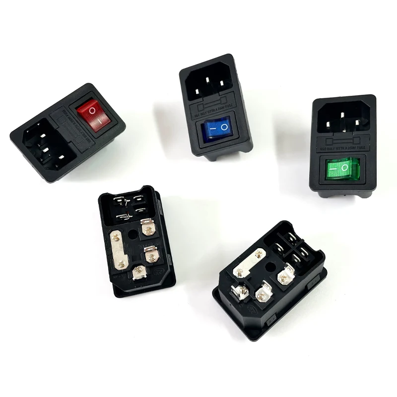 With 10A Fuse! Red Rocker Switch Fused IEC320 C14 Inlet Power Socket Fuse Switch Connector Plug Connector Red Green Blue Black