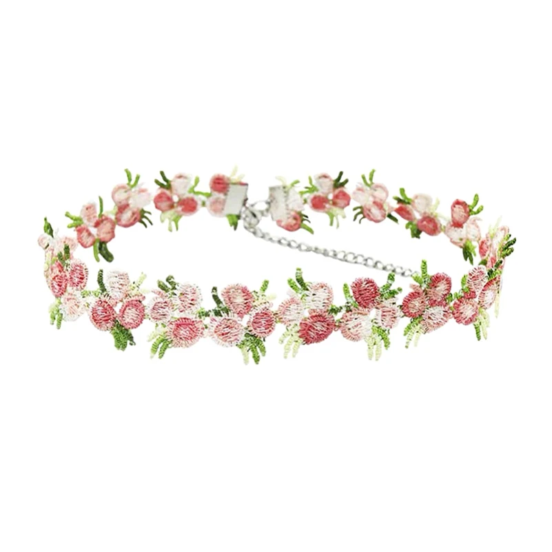 Fashion Pastoral Cloth Flower Pink Purple White Yellow Blue Elegant Chain On Neck Choker Necklace For Women Girls