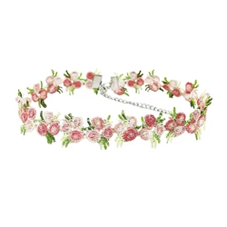 Fashion Pastoral Cloth Flower Pink Purple White Yellow Blue Elegant Chain On Neck Choker Necklace For Women Girls