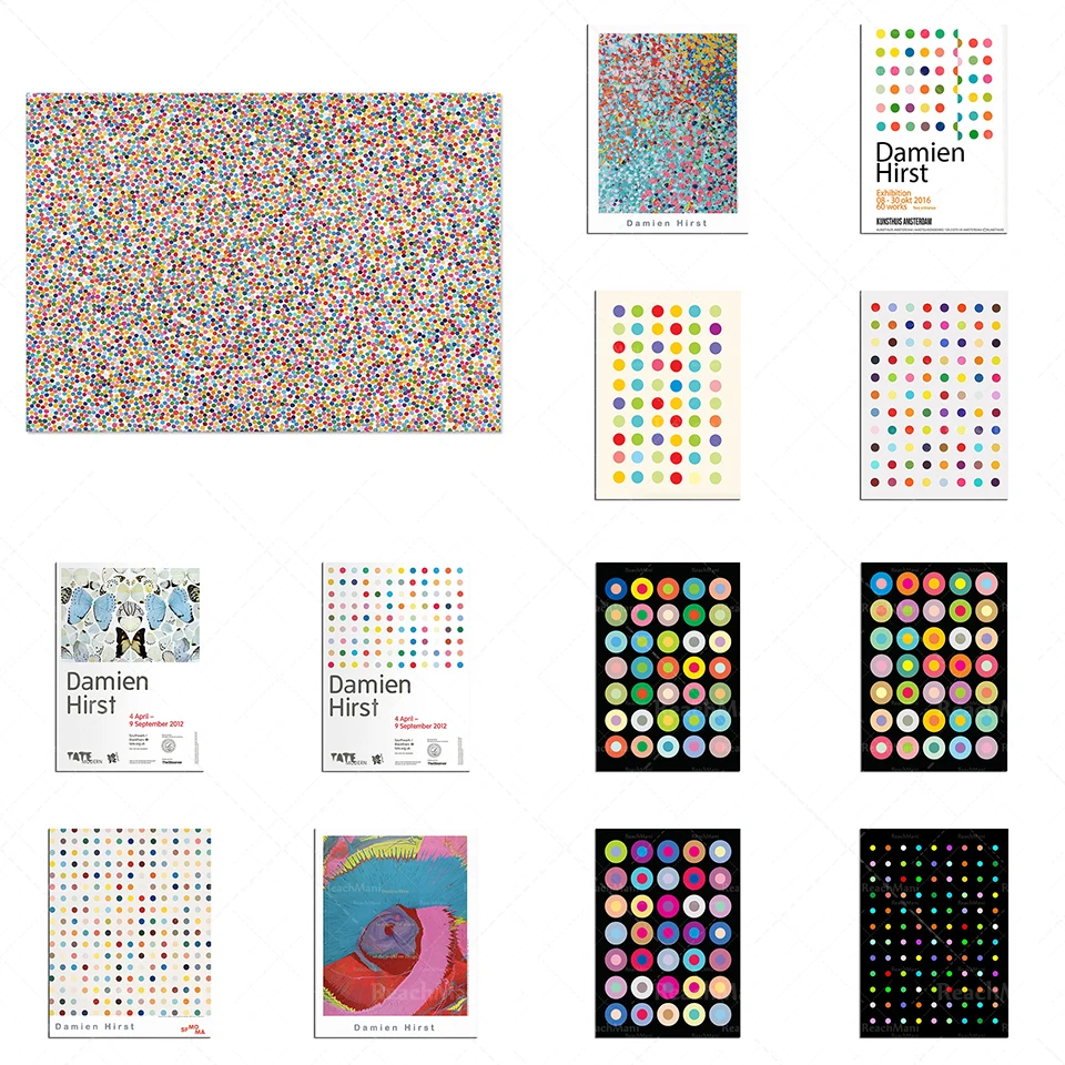 

Beautiful time rotation painting, dots, balls, color patterns, spots, Tate printing, Damien Hirst British art poster printing