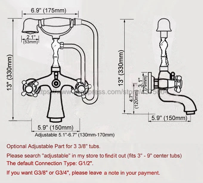 Golden Brass Bathtub Shower Faucet Dual Cross Handle Hand shower Mixer Tap Deck Mounted Bath Shower Set Mixer Faucet Nna808