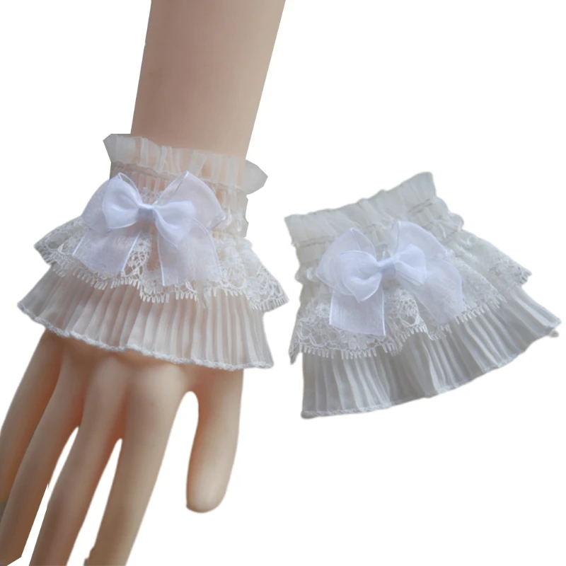 Ruffle Lace False Sleeves Detachable Cuffs Sweater Steampunk Wrist Horn Cuff Mesh Lace Gloves for Wedding Party Dropship