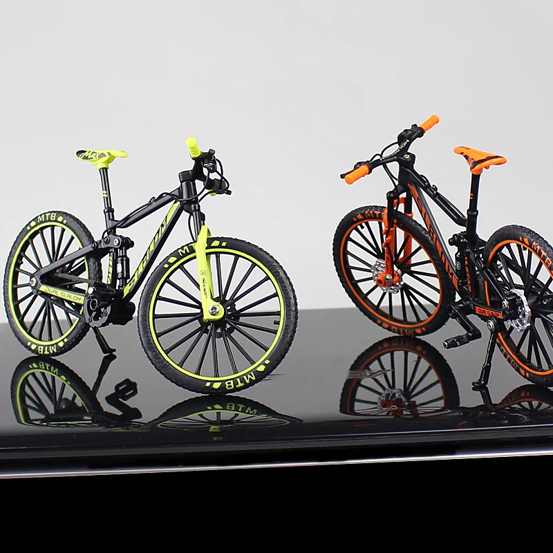 Mini bicicleta de montaña de dedo 1:10, modelo fundido a presión, bicicleta de Metal, juguete de carreras, simulación de carretera curva, juguetes de colección para niños