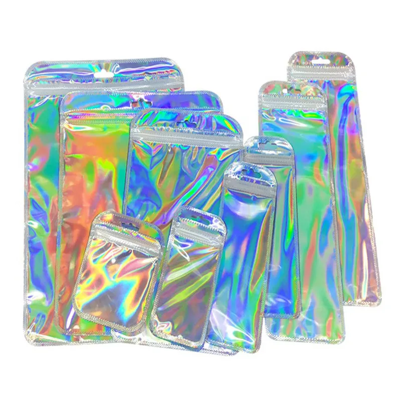 

Various sizes Translucent Laser Ziplock Bags Clear Front Hologram Silver Bags X-mas Gifts Socks jewelry Storage Cosmetic