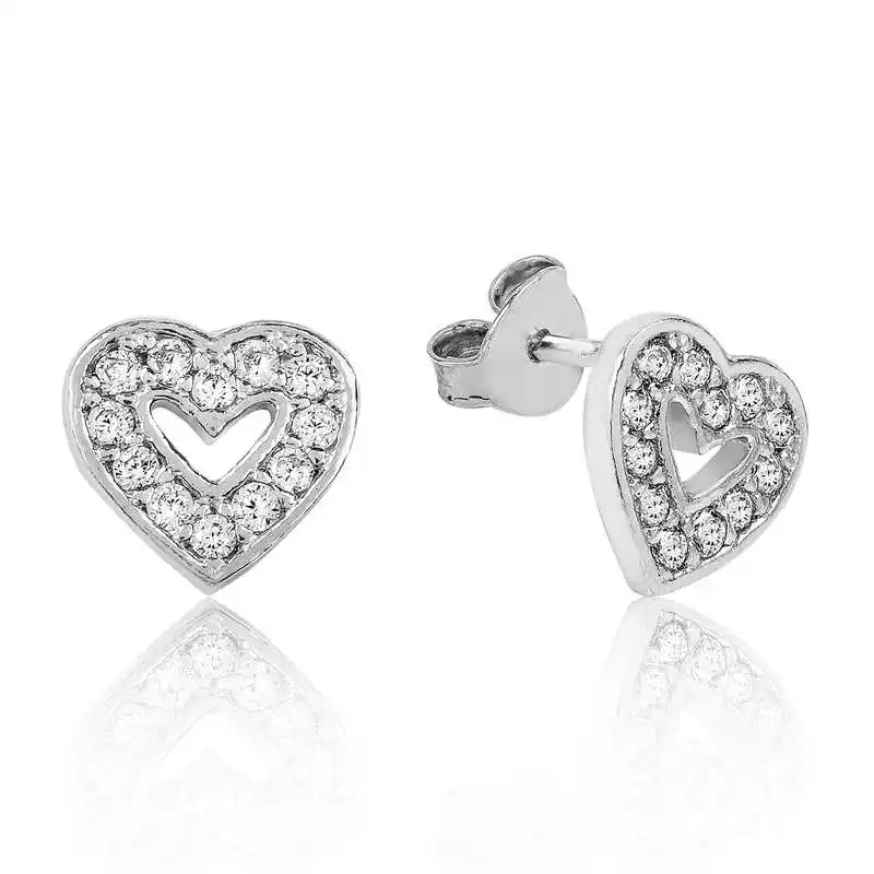 Silver White Heart Stud Earrings Zircon Stone  925 Sterling Women for Jewelry Wedding Party Birthday Gift - Box - Fashion Girl Accessories