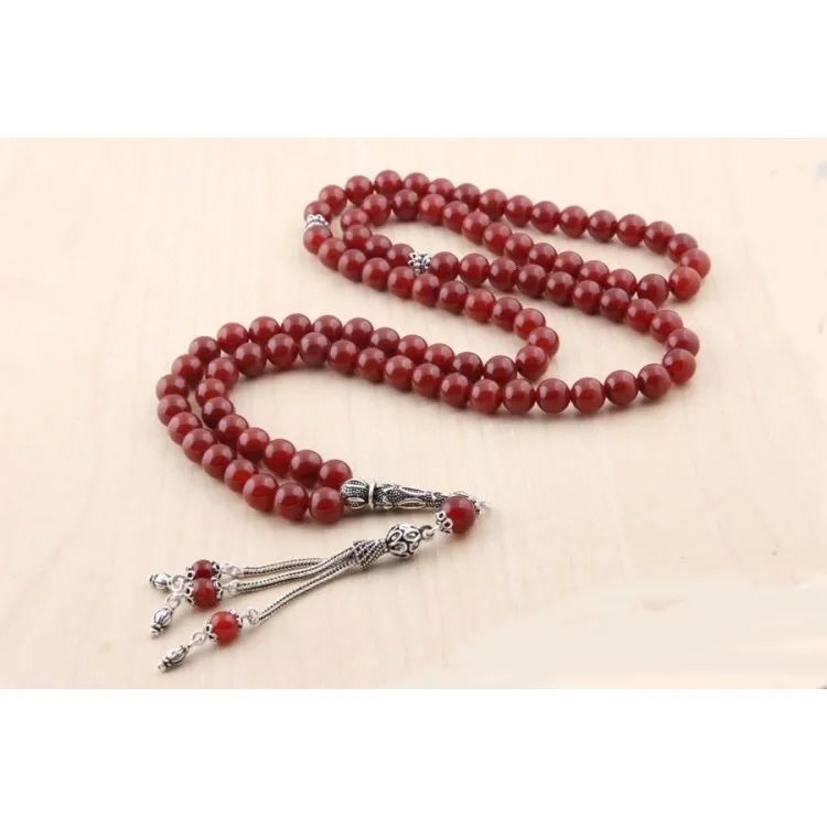 Pukka 99 Beads Agate (Agate) Muslim Prayer Tasbih Misbaha Islamic Jewelry Subha Capsule Cut Tassel 925 Caliber Silver