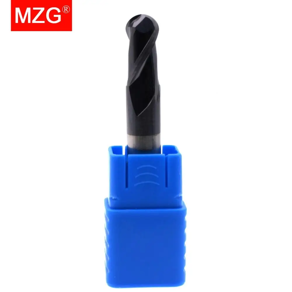 MZG 2 Flute HRC58 Ball Nose End Mill R0.5 6mm 8mm 10mm 12mm High Hardness Tungsten Carbide Cutter CNC Router Bit Milling Tool