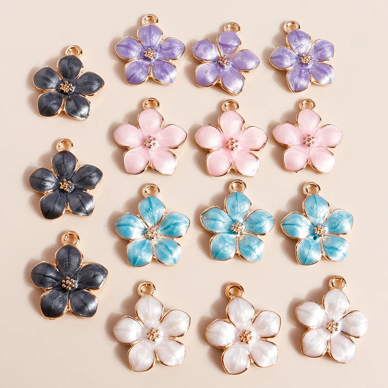 10 sztuk 17*15mm śliczne emaliowane kwiaty Charms do tworzenia biżuterii śliczne Sakura Charms wisiorek naszyjnik brelok Diy akcesoria do robienia