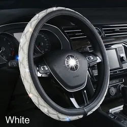 Crystal Rhinestones Car Steering Wheel Cover PU Leather Diamond Steering-wheel Covers Auto Interior Accessories Case Car Styling