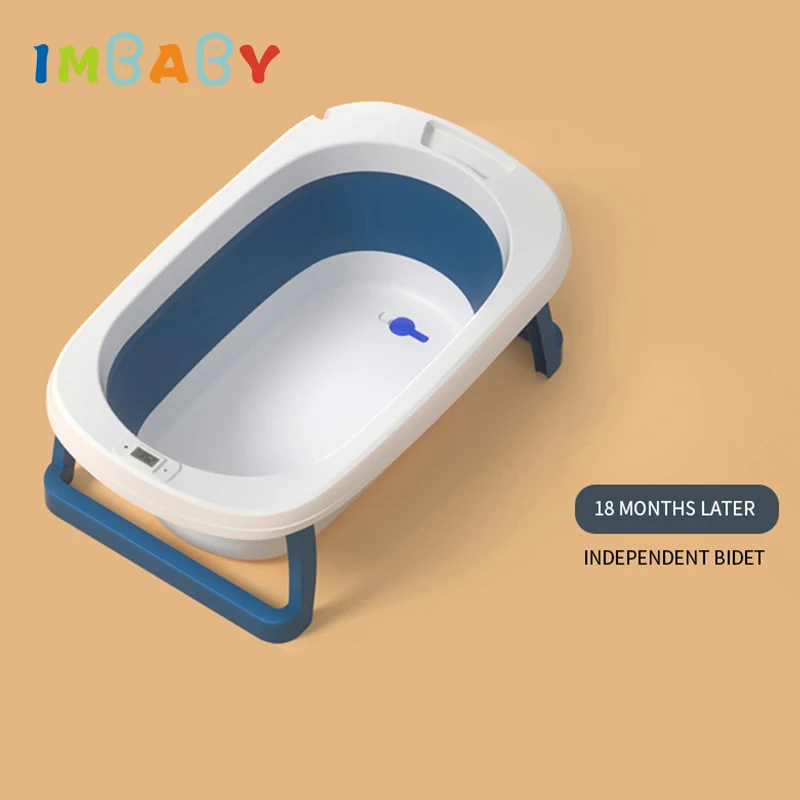 Baby Shower Bath Tubs Newborn Folding Portable Bathtub Children Silicone Tubs with Smart Thermometer Sensor and Non-Slip Cushion