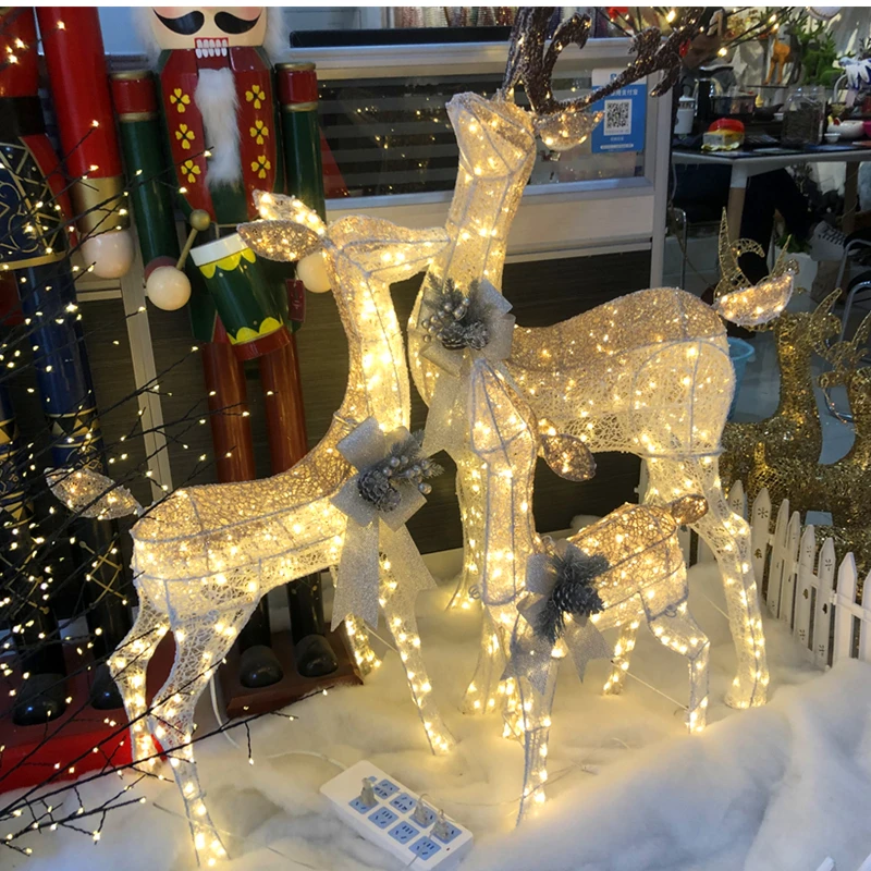 Large Christmas Elk Family of Three Iron Luminous Deer Tree Ornaments Home Decore Holiday Shopping Mall Shop Window Decoration