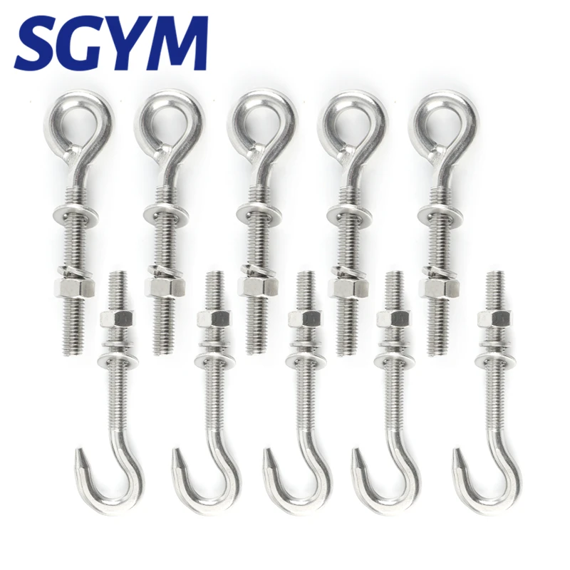 10 PCS M5/M6/M8/M10 304 Stainless Steel Sheep Eye screw Bolt Lifting Ring/Hook With Nuts Washers And Spring Washer Closed Hook