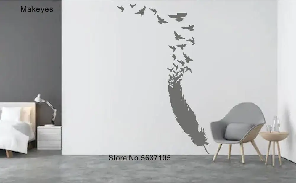 

Makeyes Feather AdhesiveWall Decals Home Livingroom Wall Decoration Modren Wall Stickers Feather Flying Nature Wallpaper Q488