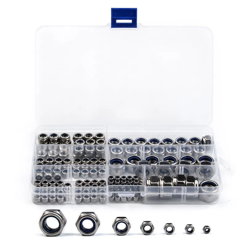 

ZENHOSIT 170PCS/Set Nylon Lock Nuts Fastener M3/M4/M6/M8/M10/M12 Metric Thread Stainless Steel Self-locking Hex Locknut Kit