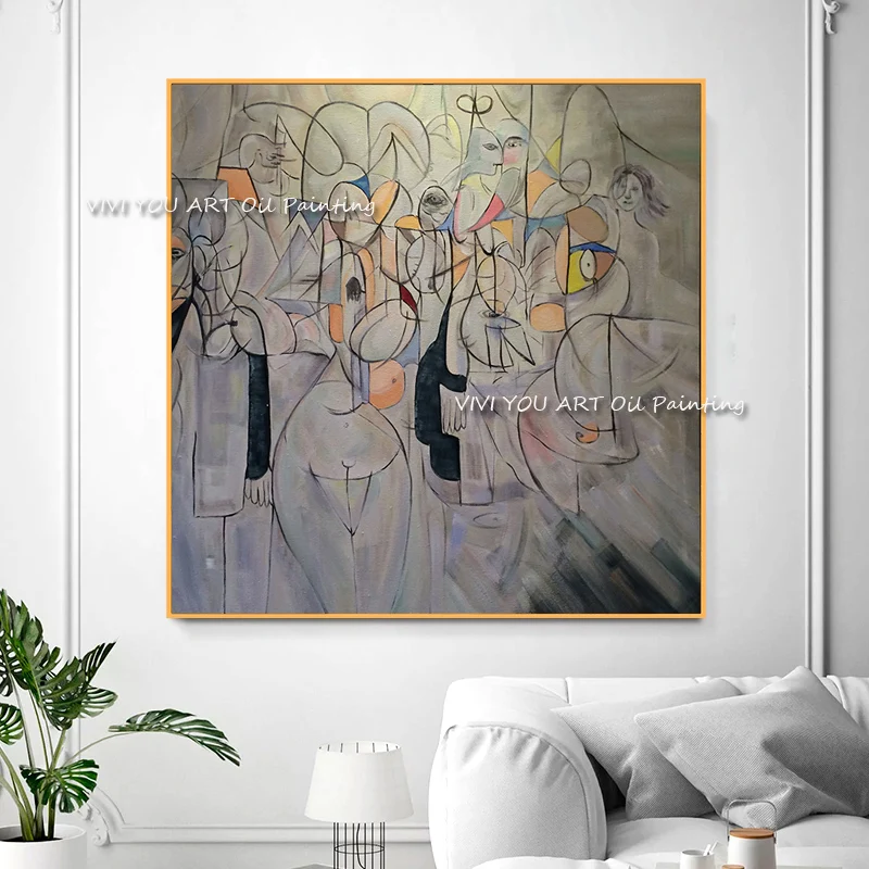 

The Handmade People Figure Canvas Portrait Painting Modern Abstract Line Brown Artwork Pictures Oil Painting Unframed Art Decor