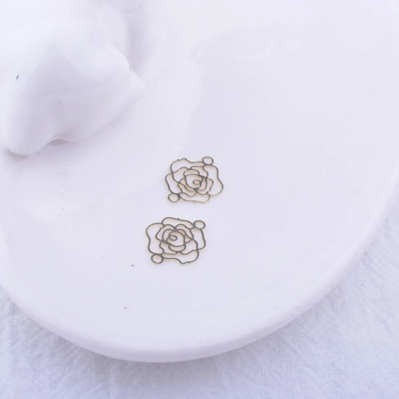 100 Stück AC5215 10*13mm Messing-Blumenverbinder Kleine Rosenblüten-Anhänger Filigran-Wasserzeichen Schmuckzubehör für Ohrringe – Detail 6